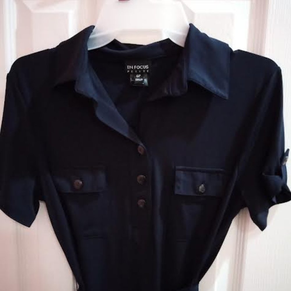 Navy Blue Business Button Up Pencil Dress